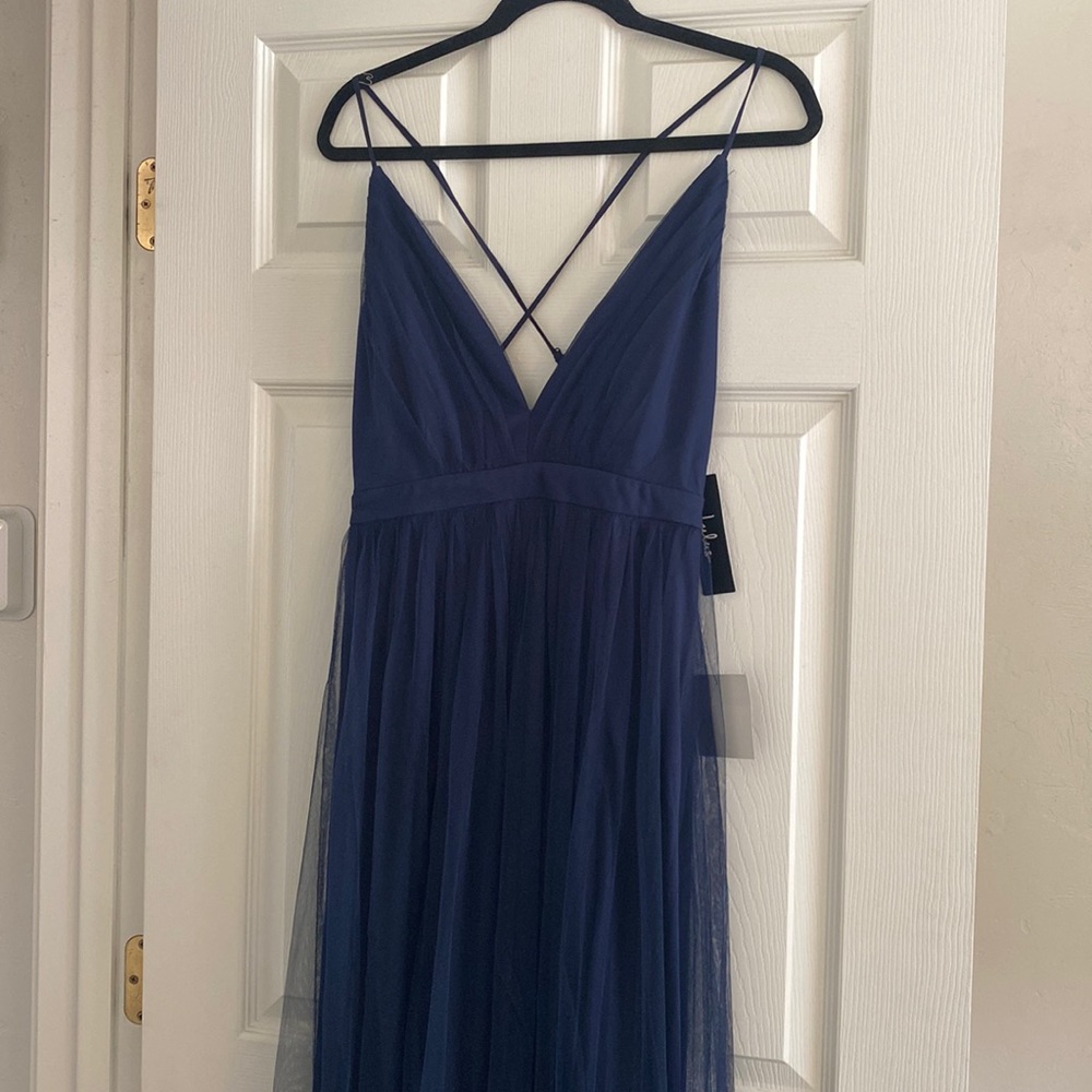 Lulus Navy Cross-back Gown